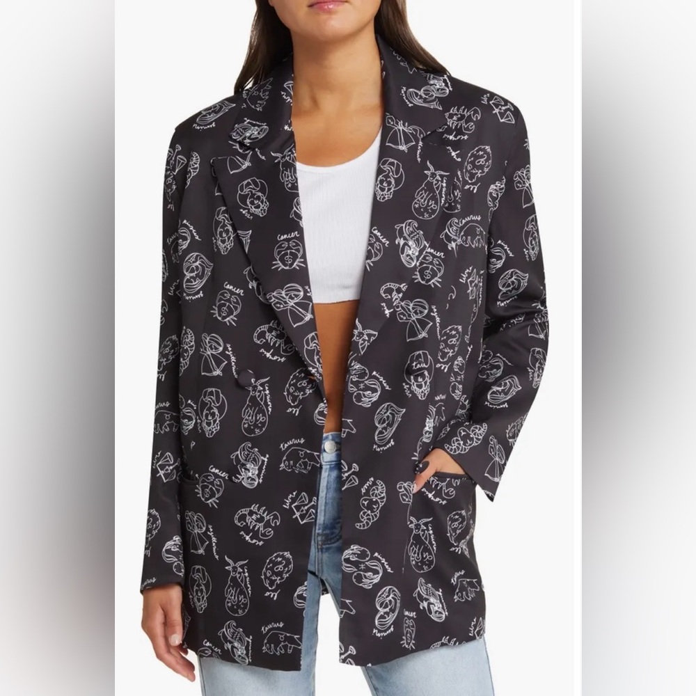 Women's Black Blazer With Astrological Signs Jacket
